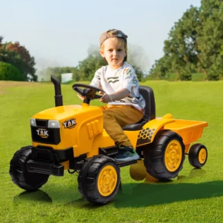 Tractor de 12 V para niños, excavadora eléctrica con batería, coche motorizado para niños de 3 a 6 años, con remolque desmontable