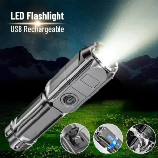 Linterna LED superbrillante, linterna con Zoom recargable, 3 modos, resistente al agua, de largo alcance, ABS, luz fuerte para acampar al aire libre y senderismo