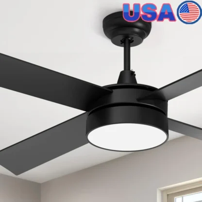 Ventilador de techo de 48 pulgadas con control remoto de luz Función de memoria de 4 aspas Modo de luz nocturna Uso interior y exterior de bajo consumo