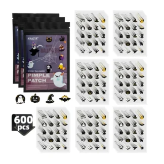 600 Uds. Conjunto de caja gris de Halloween atmósfera festiva parches para cubrir el acné elemento de calabaza de Halloween parches de limpieza para el acné limpieza th