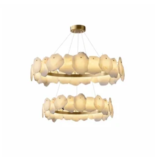 Lámparas colgantes con diseño de mármol cromado dorado regulable LED de 2 capas, luminaria de suspensión para sala de estar