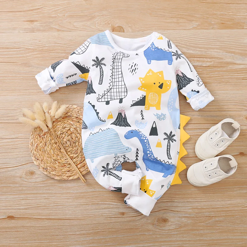 Mono de manga larga para bebé, ropa cómoda y suave de algodón con estampado de dinosaurio 3d de dibujos animados, para primavera y otoño, 0 a 12 meses