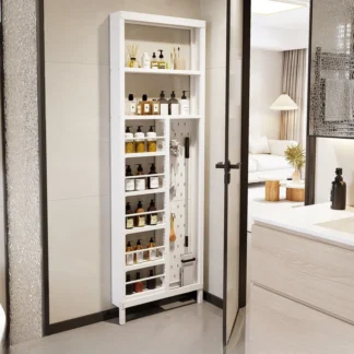 Baño, detrás de la puerta metálica, estante, piso, cocina, hendidura, muy estrecho, mueble de almacenamiento