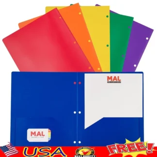 Carpetas de plástico duraderas con perforadora de 3 agujeros, paquete de 6 colores surtidos, diseño de dos bolsillos, ranura para tarjetas de visita, ideal para escuela, oficina y hogar