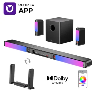 ULTIMEA Apollo S90 Barra de sonido desmontable Dolby Atmos de 9,1 canales con luz RGB, control por aplicación, sistema envolvente de cine en casa para TV