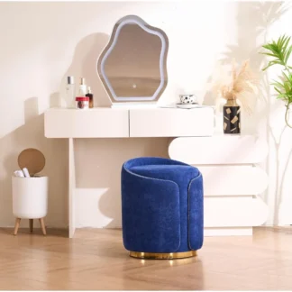 Taburete de tocador giratorio con respaldo, cómoda silla de tocador con Base dorada, taburete redondo moderno para tocador de maquillaje, reposapiés otomano