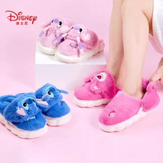 Zapatillas de algodón bidireccionales de Lilo y Stitch de Disney, accesorios de personajes de Anime Lotso, zapatillas antideslizantes de felpa Kawaii para el hogar para mujer