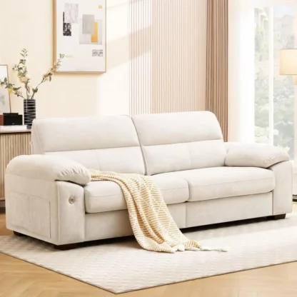 Sofá moderno de 92 pulgadas para sala de estar, sofá de chenilla con asiento profundo con puerto de carga rápida y cojines lavables extraíbles