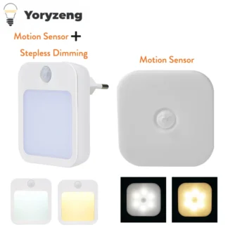 Bombilla LED con Sensor de movimiento, lámpara de luz nocturna de pared con enchufe europeo, iluminación de gabinete con atenuación continua, lámpara blanca para mesita de noche y dormitorio, 220V