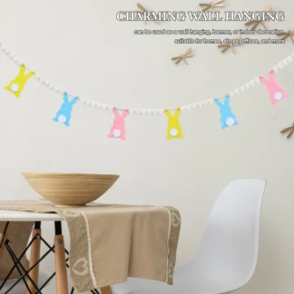Pancarta con cuentas de conejo, decoraciones de Pascua, colgante de techo para exteriores, jardín, lindo conejito, guirnalda de cuentas de madera
