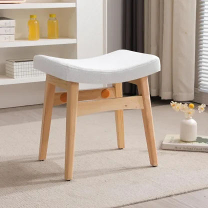 Taburete de tocador, taburete de pie con cojín de sillín, banco de tocador moderno otomano con patas de madera maciza y asiento tapizado para entrada, cama
