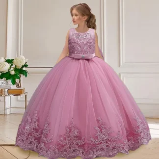 2025 nuevo superventas vestido de fiesta para niña precioso vestido de baile de graduación con lazo grande 4 6,8 10 12 vestido elegante de cumpleaños vestidos para niña