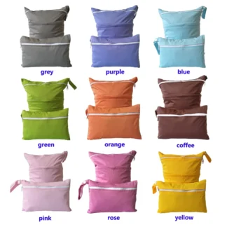 Juego de dos combinaciones de color sólido, bolsa de pañales impermeable, 30x36m y 15x22,5 cm, bolsas de pañales lavables para bebés, bolsas húmedas