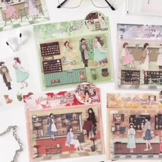 Kawaii tiempo de tarde 2.5D personaje creativo pegatinas de escena en miniatura apilamiento pegado DIY Scrapbooking pegatinas de papelería