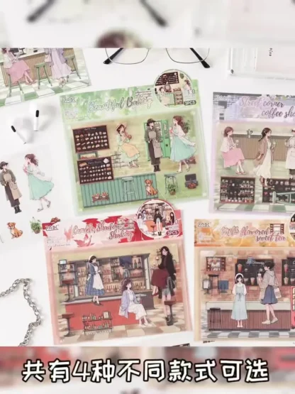 Kawaii tiempo de tarde 2.5D personaje creativo pegatinas de escena en miniatura apilamiento pegado DIY Scrapbooking pegatinas de papelería