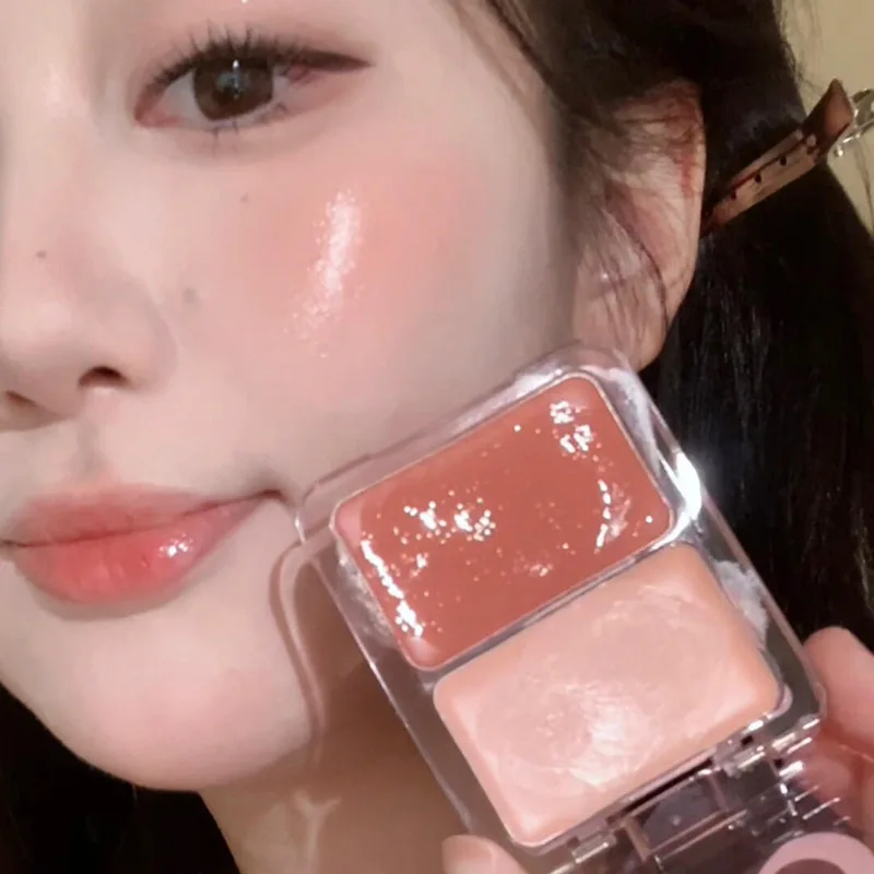 Rubor para mejillas brillante con agua, 2 colores, colorete de melocotón claro, crema rosa leche, tinte Natural para mejillas, iluminador de contorno, colorete