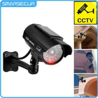 Cámara falsa Smarsecur Solart, cámara de vigilancia CCTV de seguridad impermeable simulada con luz Led roja intermitente para exteriores e interiores