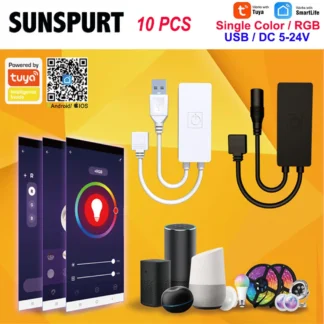 Controlador LED WiFi Tuya RGB DM 2,4G RF, DC5-24V alimentado por USB con modos de temporizador para tira de luz RGB 2835 5050, aplicación Smart Life, 1-10 unidades