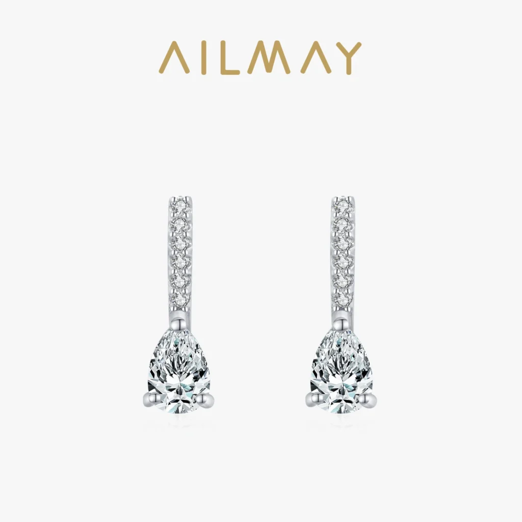 Ailmay-pendientes de plata de ley 925 auténtica para mujer, aretes con forma de gota de agua, circonita brillante, joyería de compromiso de boda