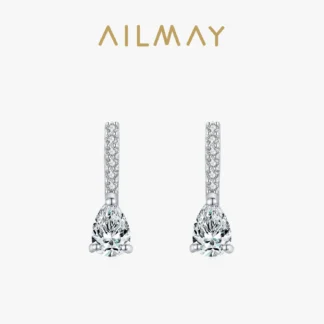 Ailmay-pendientes de plata de ley 925 auténtica para mujer, aretes con forma de gota de agua, circonita brillante, joyería de compromiso de boda