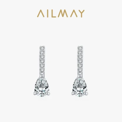 Ailmay-pendientes de plata de ley 925 auténtica para mujer, aretes con forma de gota de agua, circonita brillante, joyería de compromiso de boda