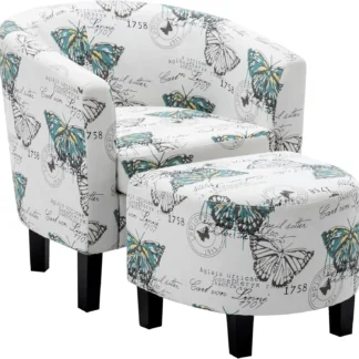 Silla decorativa con juego otomano, silla moderna tapizada con respaldo curvo, silla de lectura para bañera redonda y reposapiés