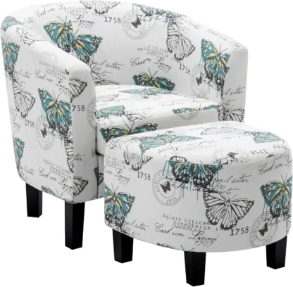 Silla decorativa con juego otomano, silla moderna tapizada con respaldo curvo, silla de lectura para bañera redonda y reposapiés