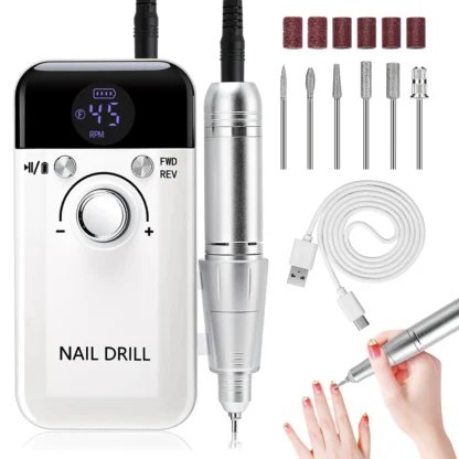 Taladro eléctrico para uñas de 45000RPM, taladros profesionales para uñas de Gel, esmalte, lima de uñas portátil recargable, herramienta de manicura