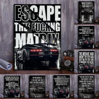 Citas motivacionales de coche negro moderno b-bugatti Andrew Tate, pintura en lienzo estética, carteles para decoración de sala de estar
