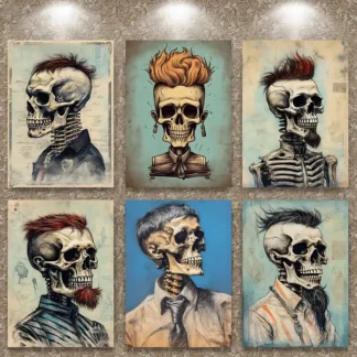 Sillas de tijeras de peluquero, póster de lienzo de peinado de calavera, arte de pared de barbería para peluquería, decoración del hogar, regalo para peluquero