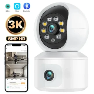 Cámara IP WiFi de doble lente de 6MP PTZ, seguimiento automático, Monitor de bebé, seguridad del hogar, CCTV, vigilancia de pantalla Dual, sistema de vídeo iCsee
