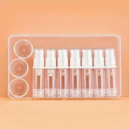 1 Juego de bomba de vacío sin aire, transparente, vacío, recargable, crema, loción y pulverizador, juego de botellas portátiles, embalaje de muestra para artículos de tocador, 5-10ML