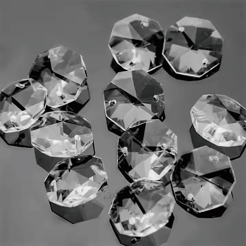 Cuentas transparentes octagonales de cristal K9, 14mm, 100 Uds., 1 agujero/2 agujeros, cuentas octagonales de Color transparente para guirnaldas de araña, piezas de prisma