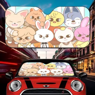 Caliente Kpop Stray Kids Skzoo película de ventana de dibujos animados parabrisas calefactable parasol visera de ventana delantera de coche herramientas de protección Solar