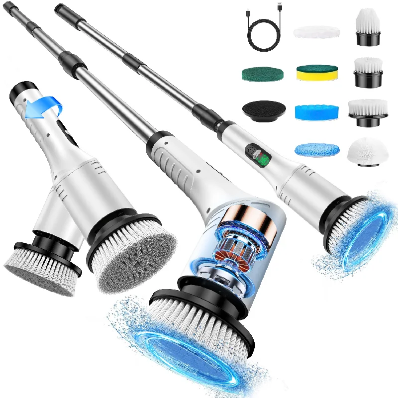 Cepillo de limpieza eléctrica 9 en 1, cepillo de limpieza giratorio inalámbrico multifuncional para el hogar, para baño, cocina, ventanas, inodoro