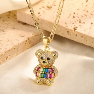 Colgante de oso con personalidad para mujer, collar de oro de 14 quilates chapado en cobre, diseño de nicho, regalo de joyería de moda