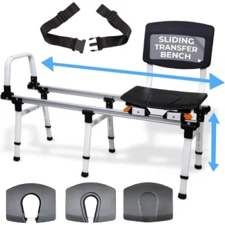 DuchaGlyde SG2 - FSA HSA Eligible | Banco de transferencia deslizante para bañeras adyacentes de inodoro, altura ajustable, barra de agarre, extendida