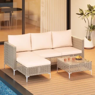 Juego de muebles de mimbre para Patio pequeño, sofá Sectiol de ratán, conjunto de sofá para exterior con cómodos cojines AllWeather y mesa de centro perfecta