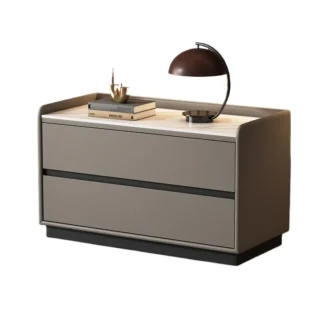 Mesita de noche de losa de roca de lujo, ligera, moderna, sencilla, de madera maciza, armario de gran tamaño