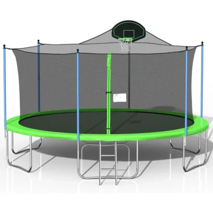 Trampolín exterior de 1500 LBS y 16 pies con red de seguridad, trampolín recreativo resistente para patio trasero para niños y adultos