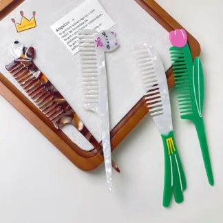 Peine de cola puntiaguda, peine de acetato de tulipán, peine de maquillaje de animales de dibujos animados, peines de peluquería de dientes anchos para estudiantes