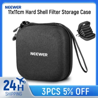 NEEWER Estuche de almacenamiento de filtro de carcasa dura de 11x11 cm, bolsa de transporte resistente al agua, a prueba de golpes y polvo con divisores en expansión