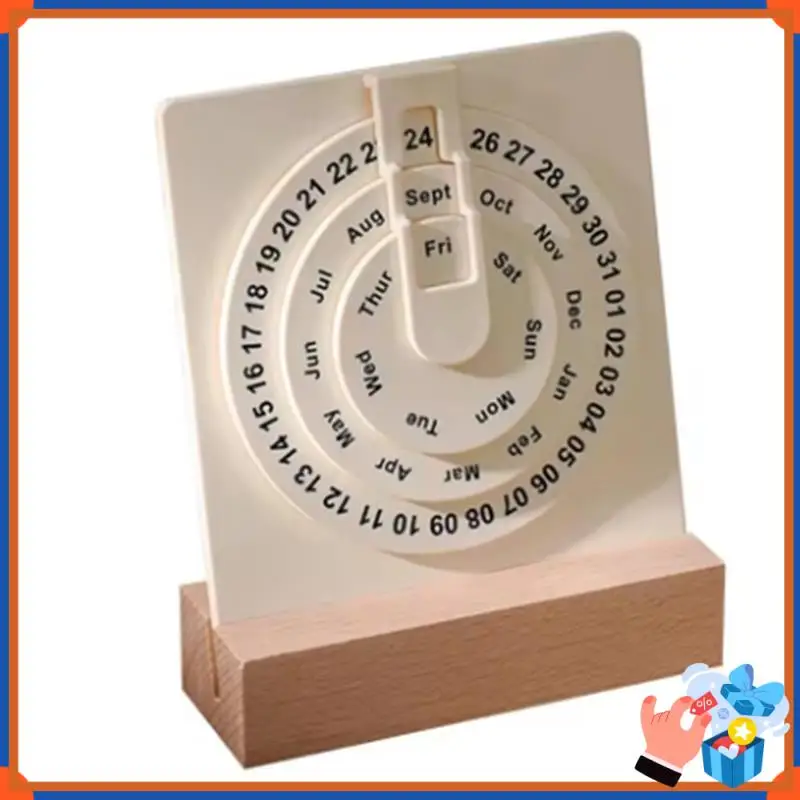 Calendario de escritorio compacto, calendario Circular de escritorio giratorio pequeño con Base de madera, calendario de rueda de visualización del día de la semana del mes