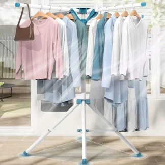Tendedero plegable azul para ropa, soporte para secadora de ropa ajustable portátil, capacidad de 80Kg, 4 varillas para colgar con Clips, habitación/balcón