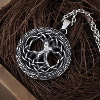 Colgante de árbol de la vida de estilo Retro de acero inoxidable, collar con colgante vikingo con textura de tendencia para hombres y mujeres, joyería de regalo para hombre