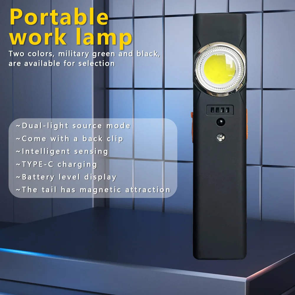 Mini luz de trabajo magnética recargable portátil multifuncional E2, linterna edc de doble fuente de luz fuerte para exteriores, recargable