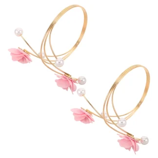 2 pulseras de perlas ajustables para mujer, brazalete, joyería, deslizador, flor, banda bonita