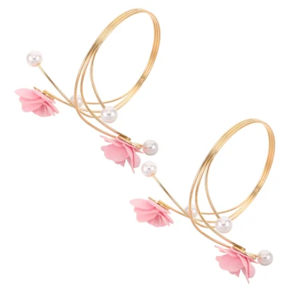 2 pulseras de perlas ajustables para mujer, brazalete, joyería, deslizador, flor, banda bonita