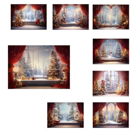 210X150cm Fondo de Navidad Tela Ventana de Navidad Niños Estudio fotográfico Fotografía Telones de fondo, B Durable Fácil instalación