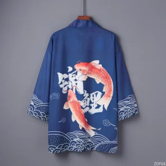 Cárdigan tipo kimono suelto japonés, cárdigan informal de media manga para hombre de verano